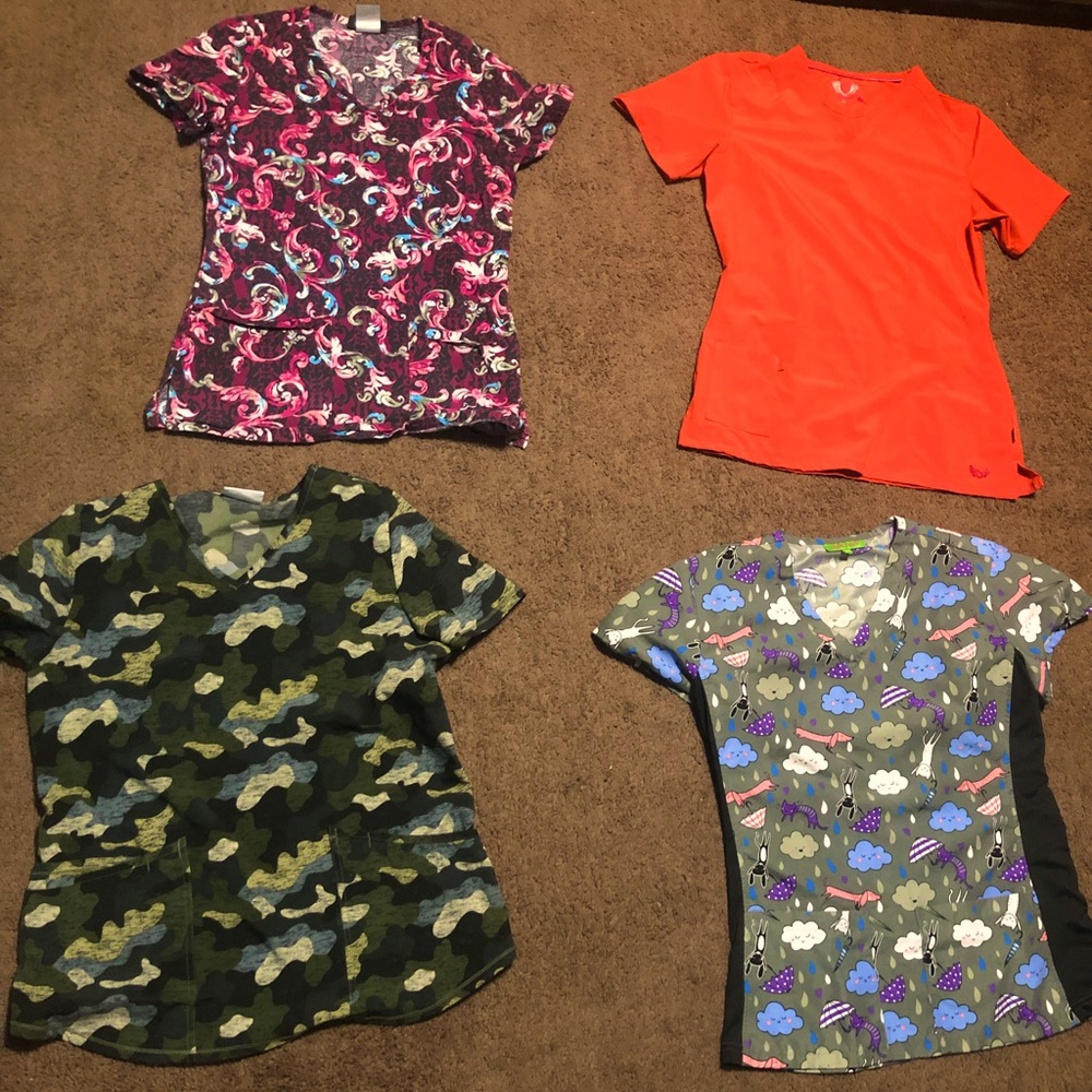 4 different scrub tops all different but still beautiful